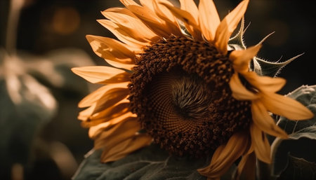 Sunflower beauty in nature attracts bee pollen generated by artificial intelligenceの素材