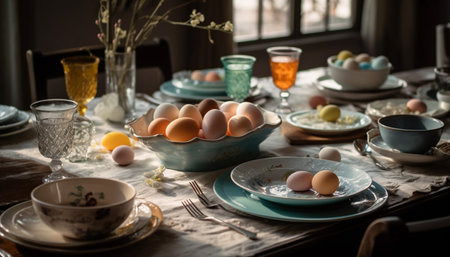 Homemade bread and cookies decorate rustic table generated by artificial intelligenceの素材
