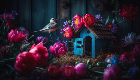 Cute animal nest on rustic wooden table generated by artificial intelligenceの素材