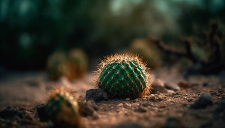 Sharp thorns on succulent plant in arid climate generated by artificial intelligenceの素材
