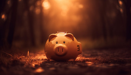 Piggy bank savings grow wealth in nature generated by artificial intelligenceの素材