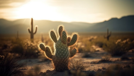 Silhouette of saguaro cactus in back lit sunset generated by artificial intelligenceの素材