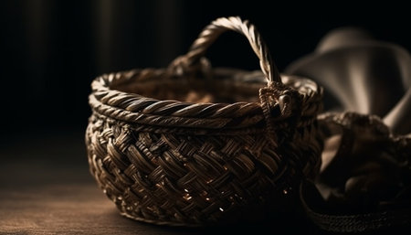 Woven wicker basket, rustic decoration for home generated by artificial intelligenceの素材