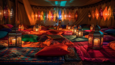 Luxury illuminated bedroom with modern flooring and decor generated by artificial intelligenceの素材