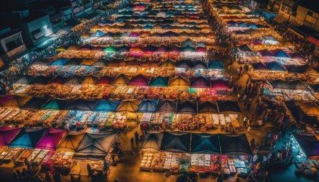 Night market vendors selling souvenirs in Mong Kok generated by artificial intelligenceの素材