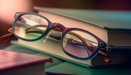 Stack of textbooks on table for studying generated by artificial intelligenceの素材