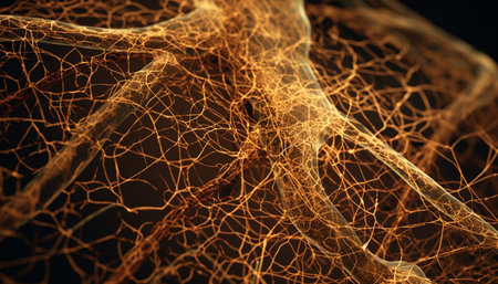 Glowing synapses connect nerve cells in the brain generated by artificial intelligenceの素材