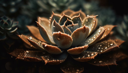 Fresh green leaf with water drop decoration generated by artificial intelligenceの素材
