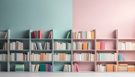 A modern bookshelf with a large collection generated by artificial intelligenceの素材