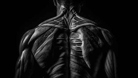 Human chest anatomy X ray shows pain generated by artificial intelligenceの素材