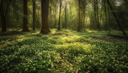 Tranquil scene of vibrant nature at dawn generated by artificial intelligenceの素材