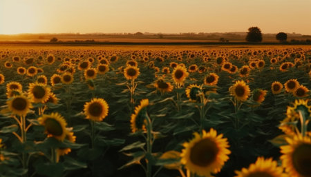 Sunflower blossom in vibrant summer meadow landscape generated by artificial intelligenceの素材