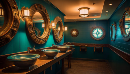 Luxury modern bathroom with elegant marble flooring generated by artificial intelligenceの素材