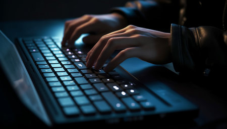 Typing programmer code on modern computer equipment generated by artificial intelligenceの素材