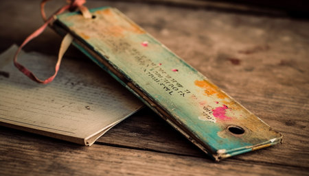 Antique Bible on old wooden table reading generated by artificial intelligenceの素材