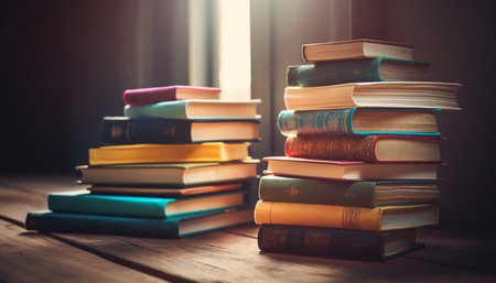 A large collection of old textbooks in library generated by artificial intelligenceの素材