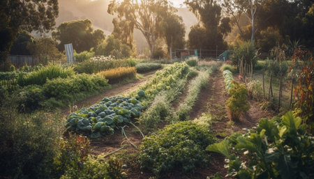 Fresh organic farm harvest in beautiful rural landscape generated by artificial intelligenceの素材