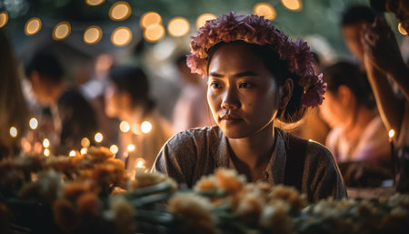 Smiling adults celebrate together, enjoying Christmas decoration generated by artificial intelligenceの素材