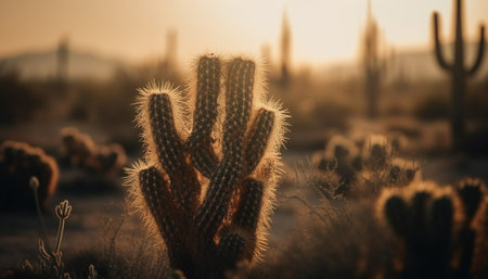 Silhouette of saguaro cactus in sunset beauty generated by artificial intelligenceの素材