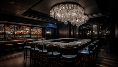 Luxury nightclub with modern bar and chandelier generated by artificial intelligenceの素材