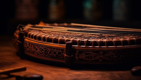 Antique string instrument collection, musician equipment decoration generated by artificial intelligenceの素材