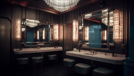 Luxury bathroom with modern faucet and illuminated mirror generated by artificial intelligenceの素材
