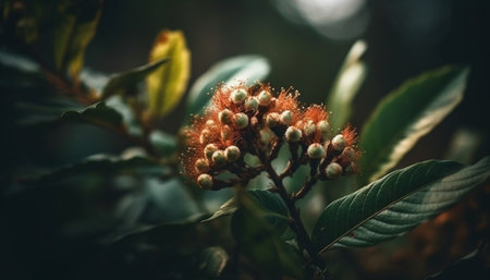 Fresh green leaf on branch in sunlight generated by artificial intelligenceの素材