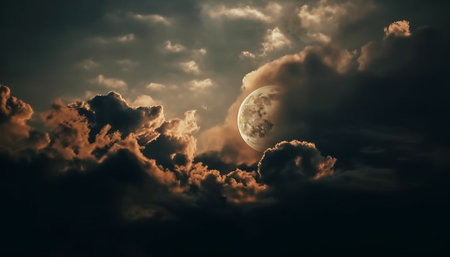 Dramatic sky, spooky silhouette, Halloween fantasy scene generated by artificial intelligenceの素材