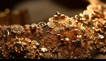 Shiny gold jewelry, a gift of elegance generated by artificial intelligenceの素材