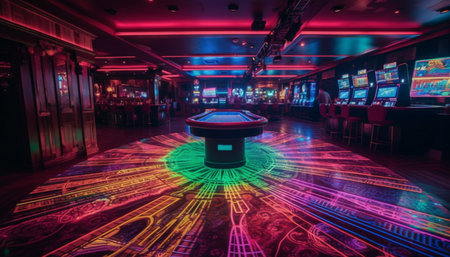 Glowing neon lights illuminate modern casino fun generated by artificial intelligenceの素材