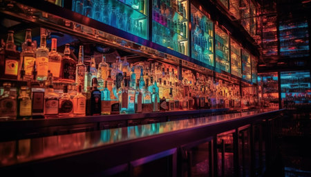 Nightlife in modern city clubbing, cocktails, reflection generated by artificial intelligenceの素材