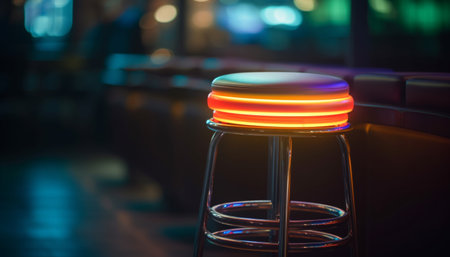 Illuminated modern nightclub stage reflects shiny metal equipment generated by artificial intelligenceの素材