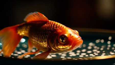 Vibrant goldfish swimming in freshwater fish tank generated by artificial intelligenceの素材