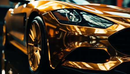 Shiny sports car with alloy wheels racing generated by artificial intelligenceの素材