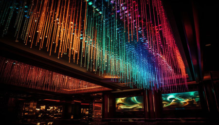 Futuristic nightclub lighting equipment glowing in the dark generated by artificial intelligenceの素材