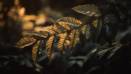 Vibrant autumn colors in tranquil forest landscape generated by artificial intelligenceの素材