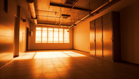 Bright sunlight illuminates modern domestic room interior generated by artificial intelligenceの素材