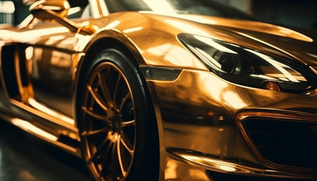 Shiny chrome sports car driving in motion generated by artificial intelligenceの素材