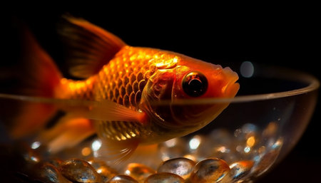 Small goldfish swimming in a freshwater pond generated by artificial intelligenceの素材