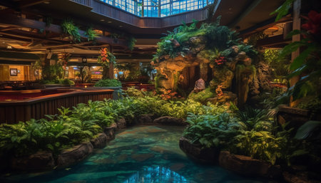 Nature greenery illuminates famous city modern architecture generated by artificial intelligenceの素材