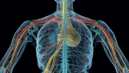 Human respiratory system anatomy illustrated in x ray generated by artificial intelligenceの素材
