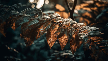Vibrant foliage in autumn forest, tranquil scene generated by artificial intelligenceの素材