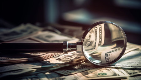 Selective focus on paper currency, magnifying wealth growth generated by artificial intelligenceの素材