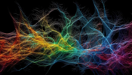 Glowing spiral chaos in futuristic molecular structure generated by artificial intelligenceの素材