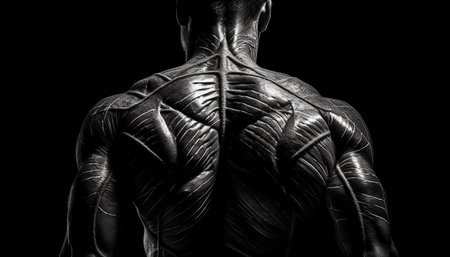 Muscular anatomy of male athlete in monochrome generated by artificial intelligenceの素材