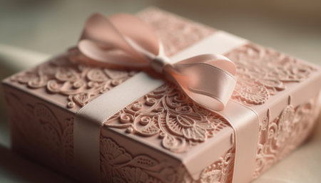 Wrapped gift box with ornate decoration elegance generated by artificial intelligenceの素材