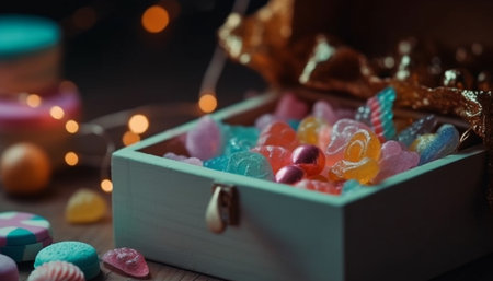 A colorful candy box, a childhood indulgence generated by artificial intelligenceの素材
