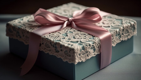 Wrapped gift box with ornate silk decoration generated by artificial intelligenceの素材
