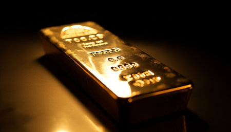 Stacks of gold ingots illuminate banking success generated by artificial intelligenceの素材