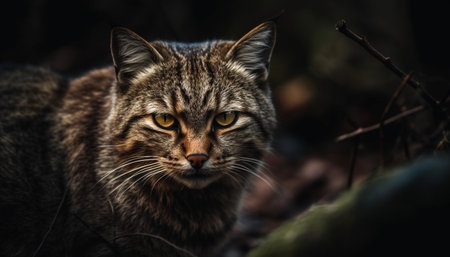 Feline beauty in nature, staring with alertness generated by artificial intelligenceの素材